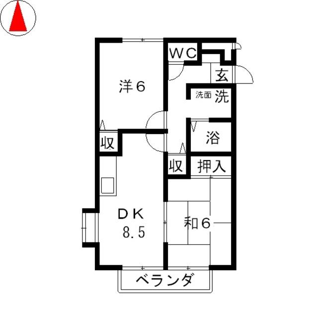 サンセプトB棟(2DK/1階)の間取り写真