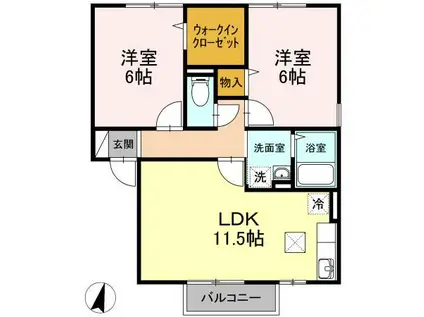 メゾン十和田(2LDK/1階)の間取り写真