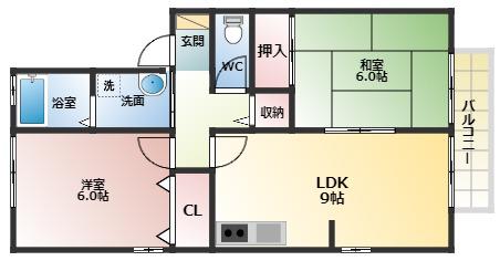 エクセルコーポ陵南(2LDK/2階)の間取り写真