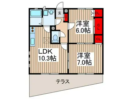 サニームーン(2LDK/1階)の間取り写真