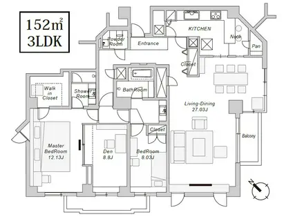 フラット緑ケ岡(3SLDK/5階)の間取り写真