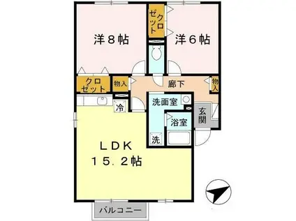 セジュール又巳 E棟(2LDK/2階)の間取り写真