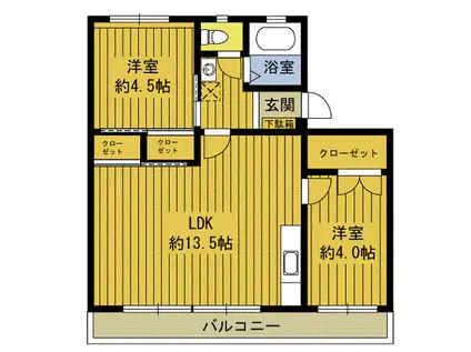 コーポ豊西(2LDK/3階)の間取り写真