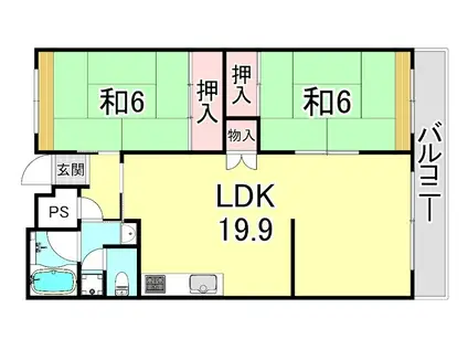 UR武庫川 28号棟(2LDK/12階)の間取り写真