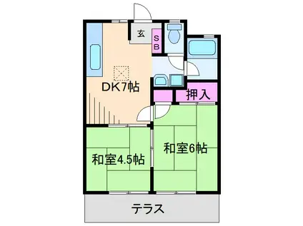 ハイツ坂口B(2DK/1階)の間取り写真