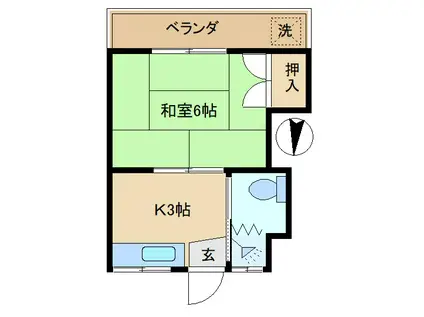 北川ハイツ(1K/4階)の間取り写真