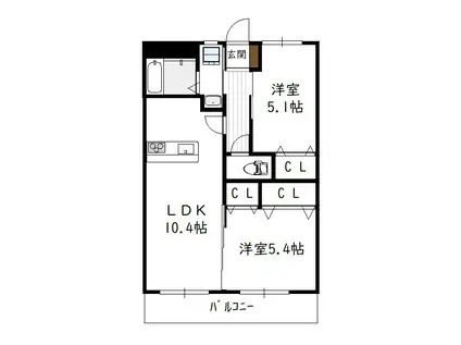 エアフォルクIII(2LDK/4階)の間取り写真