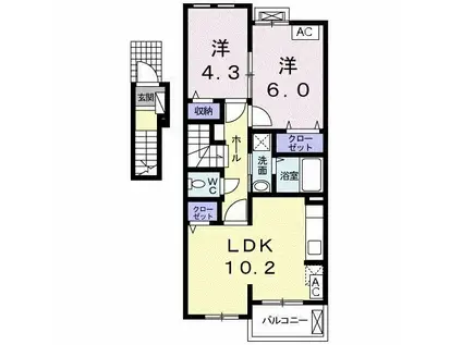 メゾン・ド・ジュン(2LDK/2階)の間取り写真