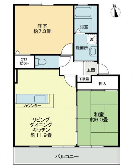 フォブール高松西(2LDK/2階)の間取り写真