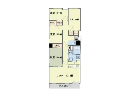 ハイライフ室蘭(4LDK/5階)の間取り写真