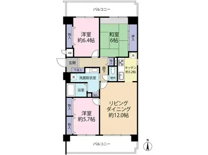 ネオハイツ桜井A棟(3LDK/2階)の間取り写真