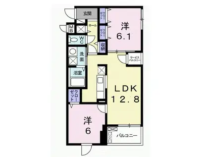 コスモグランデ(2LDK/1階)の間取り写真