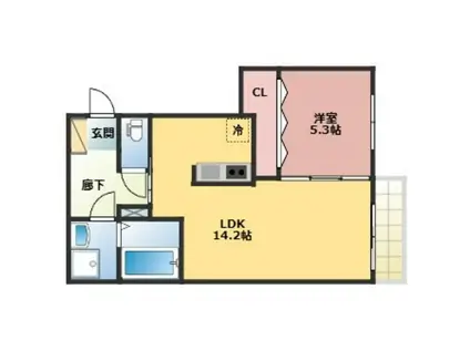 メディオリヴェール紫駅(1LDK/1階)の間取り写真