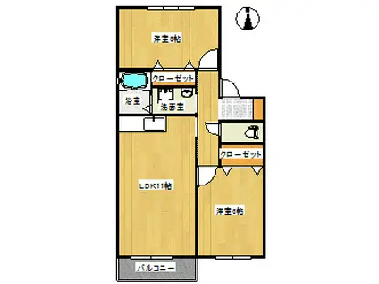 ラ・パルテール高屋壱番館(2LDK/1階)の間取り写真