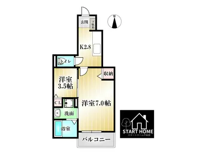 カゼッタ ドゥーエ(2K/1階)の間取り写真