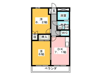 ミルキーウェイ(2DK/1階)の間取り写真