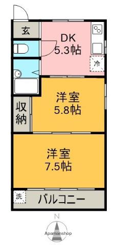 エポック城(2K/2階)の間取り写真