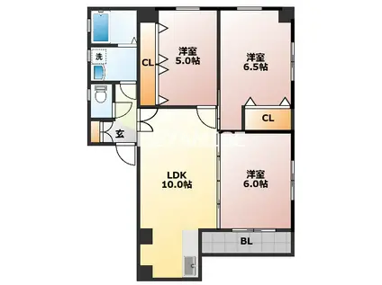 七福マンション八幡町(3LDK/6階)の間取り写真
