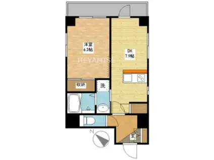 クオーレ賑町(1DK/7階)の間取り写真