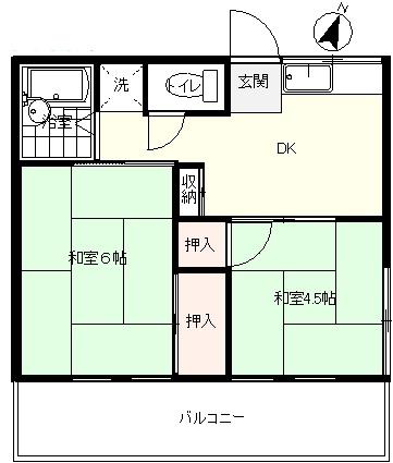 ハイツ神山 2号棟(2DK/2階)の間取り写真