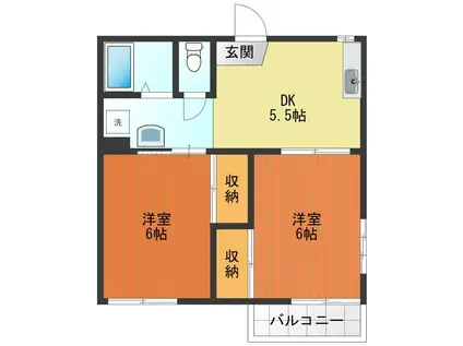 ＪＲ青梅線 羽村駅 徒歩18分 2階建 築36年(2K/2階)の間取り写真