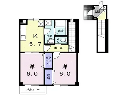 クワット(2K/2階)の間取り写真