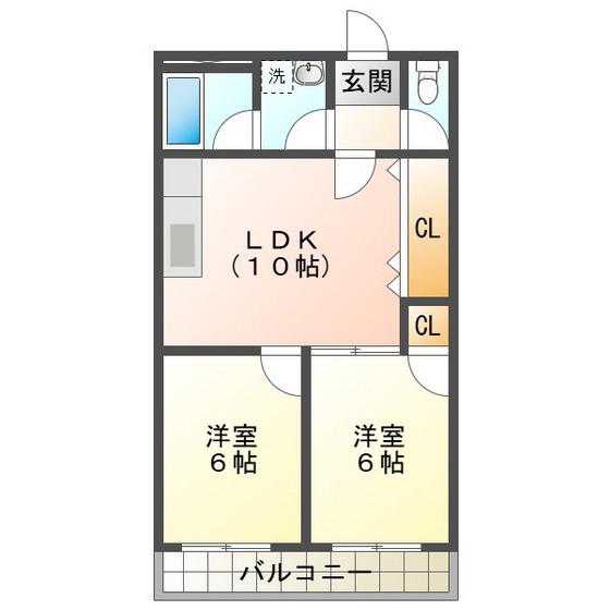 エスポワール富洲原(2LDK/4階)の間取り写真