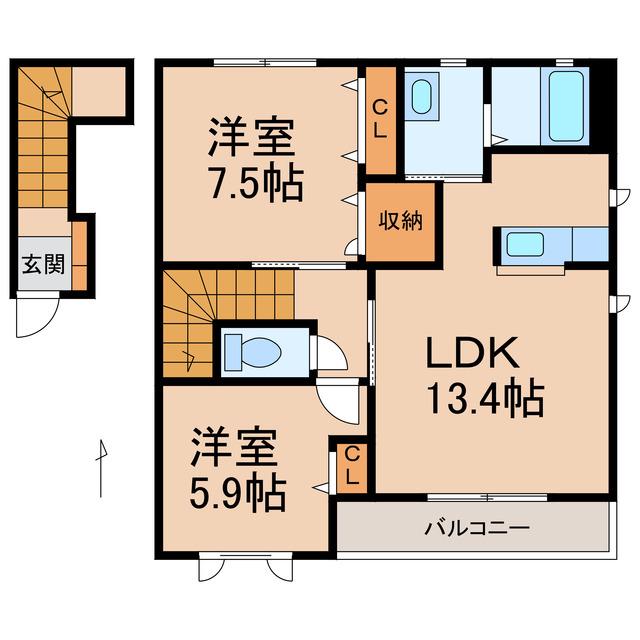 MASTCOURT鳴神(2LDK/2階)の間取り写真