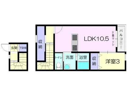 ドルチェ・ヴィータ柳川C(1LDK/2階)の間取り写真