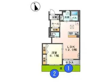 バルブ ブランシュ I(1LDK/1階)の間取り写真