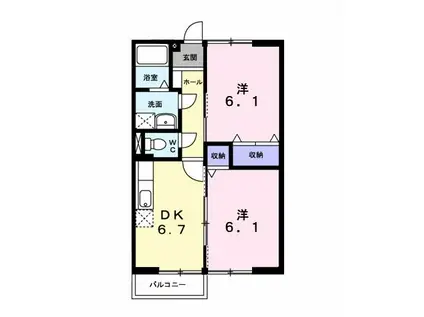 ファミール旭ケ丘II(2DK/2階)の間取り写真