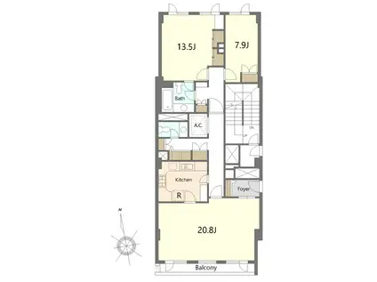 麻布テラスアパートメント(2LDK/4階)の間取り写真