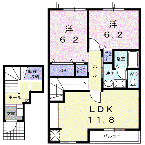 オーブリーヒキノA(2LDK/2階)の間取り写真
