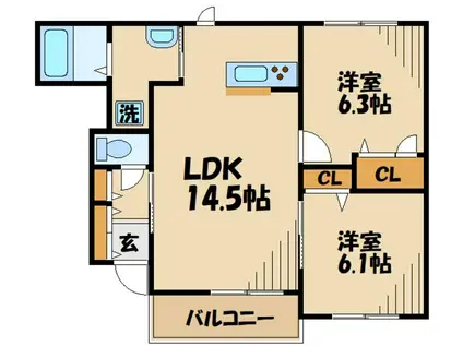 グラシアフィス旭が丘C棟(3LDK/1階)の間取り写真