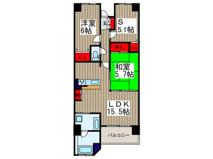 ベルドゥムール川口東(2SLDK/13階)の間取り写真