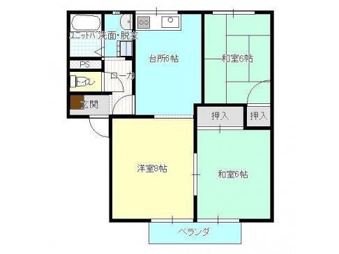 レジデンスA棟(3DK/1階)の間取り写真