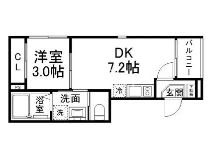 エーデルシュタイン花園伊町(1DK/2階)の間取り写真