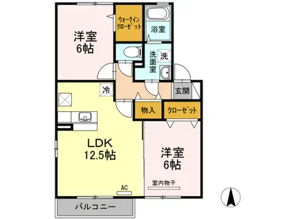 ビーンズヒルB棟(2LDK/1階)の間取り写真