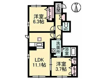 YSGARDEN古江東 壱番館(2LDK/1階)の間取り写真