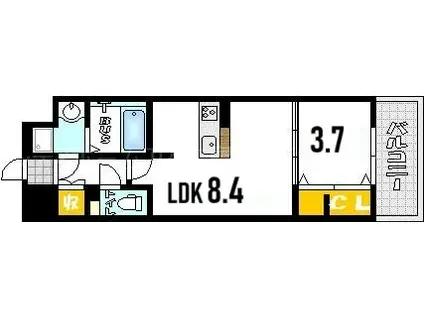 カシマ上東雲(1LDK/2階)の間取り写真