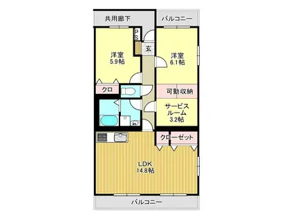 パライソ(2LDK/2階)の間取り写真