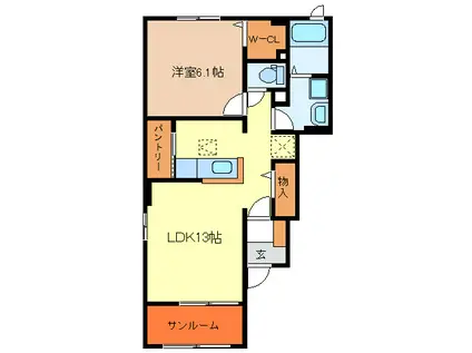 ソリジェ(1LDK/1階)の間取り写真