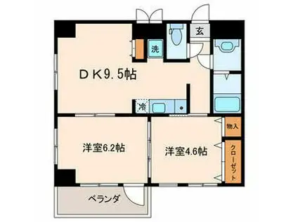 CASA DEL AKEHAMA(2DK/4階)の間取り写真