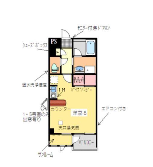 ベルナスハウゼ(ワンルーム/2階)の間取り写真