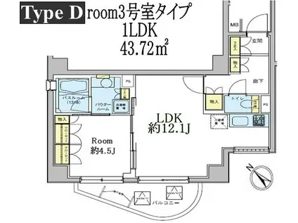 ドゥーエ五反田(1LDK/7階)の間取り写真