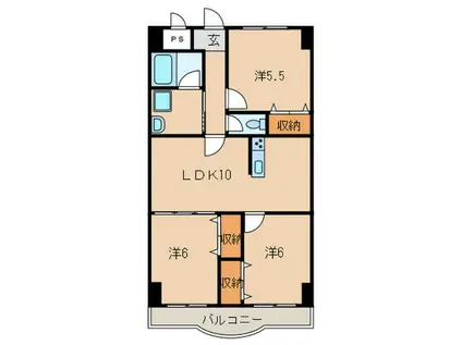 天神山マンションⅡ号館(3LDK/3階)の間取り写真