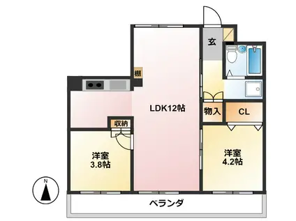ドゥエル弥生(2LDK/4階)の間取り写真