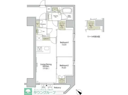 ザ・パークハビオ江古田(2LDK/11階)の間取り写真
