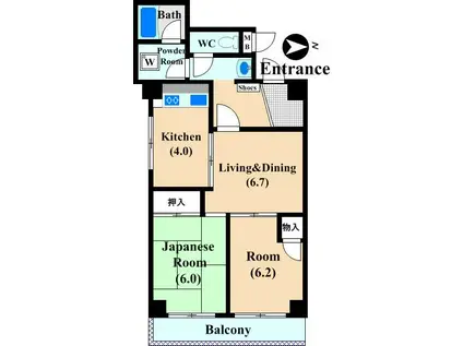 シティー・リヴィエール(2LDK/2階)の間取り写真