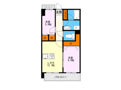 グランパーク渡鹿(2LDK/2階)の間取り写真